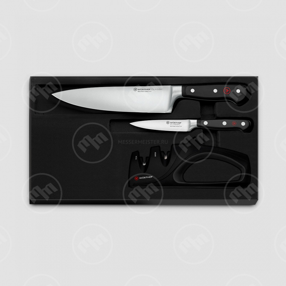 Набор кухонных ножей 2 штуки, точилка, серия Classic, WUESTHOF, Золинген, Германия