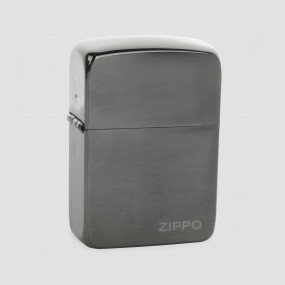 Зажигалка ZIPPO 1941 Replica Zippo Logo с покрытием Black Ice, материал латунь, чёрная, матовая, ZIPPO, США, Зажигалки