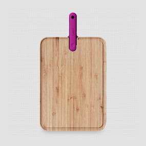 Доска разделочная из бамбука, размер 43x24x2,4 см, с поварским ножом, 18 см, фиолетовая ручка, серия Chopping boards and Knives, TREBONN, Италия, Доски разделочные