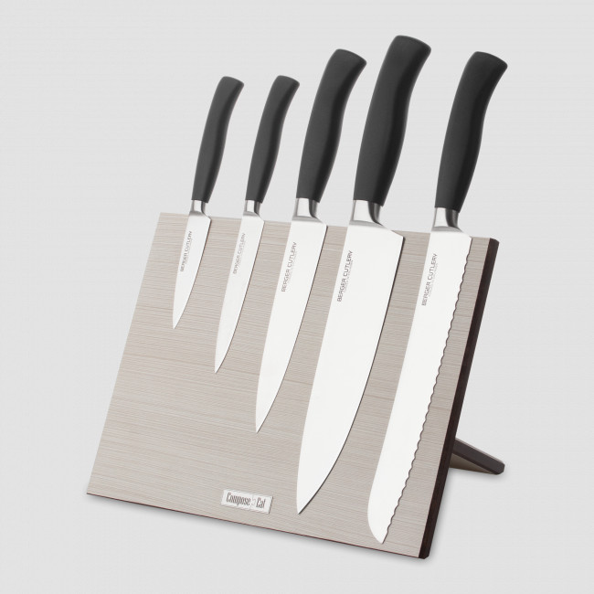 Набор кухонных ножей, 5 штук, на магнитной подставке ComposeEat, серия Ergo Line Pro, BERGER CUTLERY, Германия