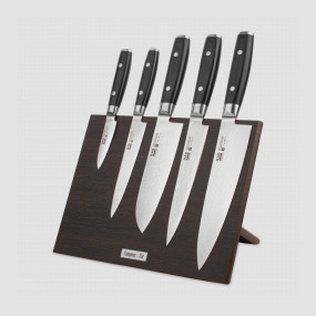 Набор кухонных ножей, 5 штук, на магнитной подставке ComposeEat (венге), серия RAN, YAXELL, Япония, Набор ножей 5 предметов