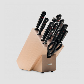 Набор кухонных ножей 9 штук + кухонные ножницы + вилка + мусат в деревянной подставке, серия Classic, WUESTHOF, Золинген, Германия, Подарочный набор кухонных ножей