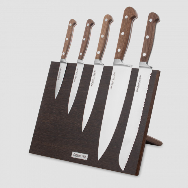 Набор кухонных ножей, 5 штук, на магнитной подставке ComposeEat, серия Classic Walnut, BERGER CUTLERY, Германия