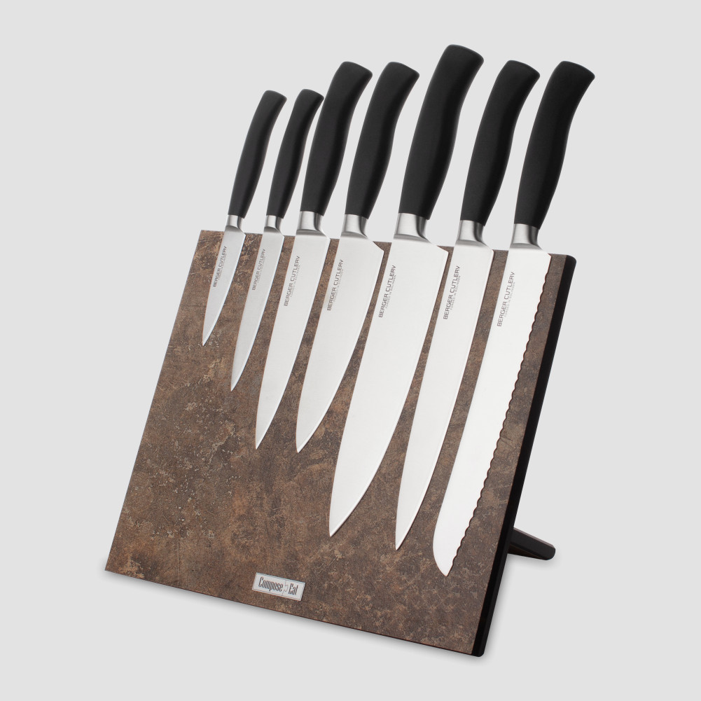 Набор кухонных ножей, 7 штук, на магнитной подставке ComposeEat, серия Ergo Line Pro, BERGER CUTLERY, Германия