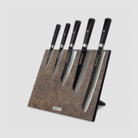Набор кухонных ножей, 5 штук, на магнитной подставке, серия Black Damascus, HEIMCUT, Россия, HEIMCUT (Россия)