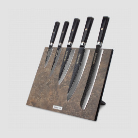 Набор кухонных ножей, 5 штук, на магнитной подставке, серия Black Damascus, HEIMCUT, Россия, HEIMCUT (Россия)