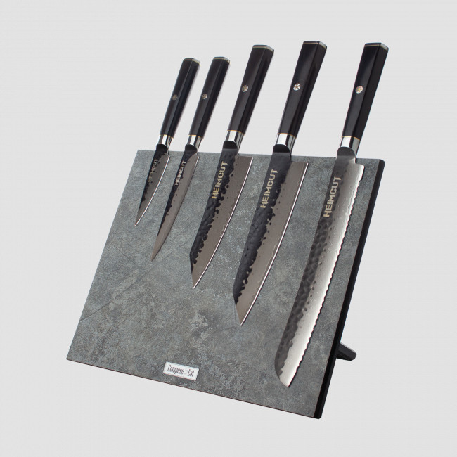 Набор кухонных ножей, 5 штук, на магнитной подставке, серия Black Damascus, HEIMCUT, Россия