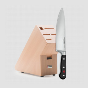 Профессиональный поварской кухонный нож 20 см, подставка из бука в Подарок, серия Classic, WUESTHOF, Золинген, Германия, Подарочный набор кухонных ножей