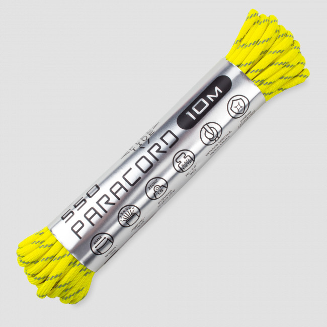 Паракорд 550 световозвращающий neon yellow, 10 м, серия Cord 550, CORD, Россия