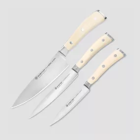 Набор из 3-х кухонных ножей поварская тройка, серия Ikon Cream White, WUESTHOF, Золинген, Германия, Акции