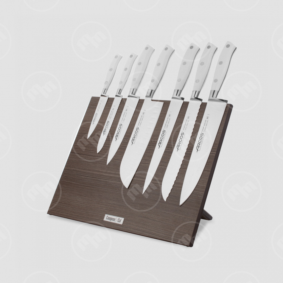 Набор кухонных ножей, 7 штук, на магнитной композитной подставке (темное дерево),серия Riviera Blanca, ARCOS, Испания