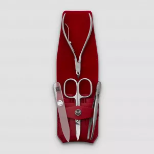Набор маникюрный 4 предмета в кожаном футляре, цвет красный, сатин, серия Manicure sets, WUESTHOF, Германия, pogoryachee