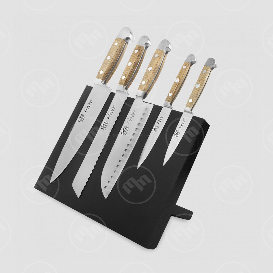 Набор из 5-и кухонных ножей на магнитной подставке из черного ясеня, серия Alpha Fasseiche, GUDE, Золинген, Германия