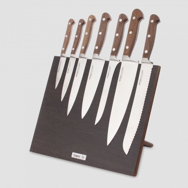 Набор кухонных ножей, 7 штук, на магнитной подставке ComposeEat, серия Classic Walnut, BERGER CUTLERY, Германия