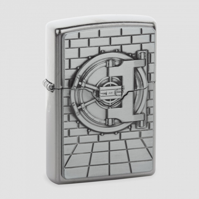 Зажигалка Classic Safe with Gold Cash Surprise с покрытием Street Chrom, материал латунь, серебристая, матовая, ZIPPO, США