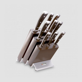 Набор кухонных ножей 7 штук, мусат и вилка, на деревянной подставке, серия Ikon, WUESTHOF, Золинген, Германия, Серия Ikon WUESTHOF