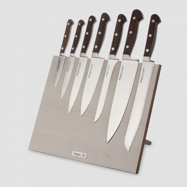 Набор кухонных ножей, 7 штук, на магнитной подставке ComposeEat, серия Classic Smoked Oak, BERGER CUTLERY, Германия