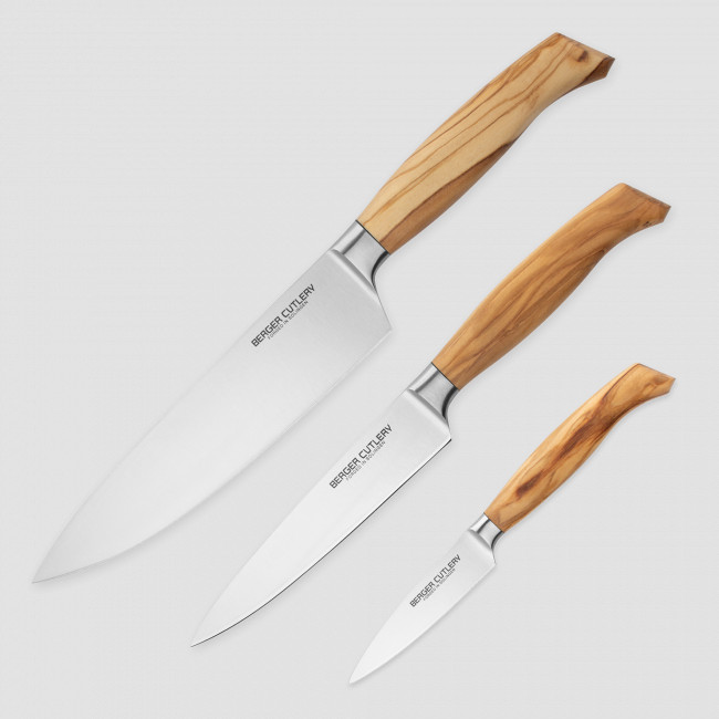 Набор кухонных ножей "поварская тройка", серия Ergo Line Olive, BERGER CUTLERY, Германия